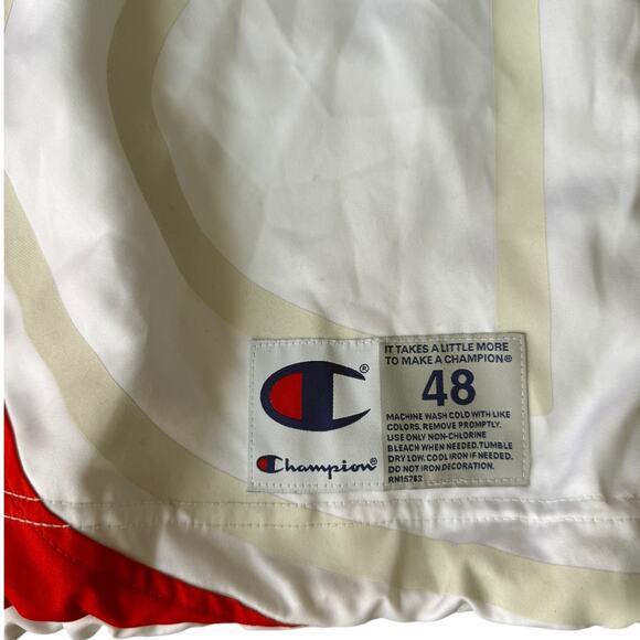 CHAMPION Pullover Warm Up Sweater Jacket Red White Blue Logo Polyester sz XL - Picture 5 of 12